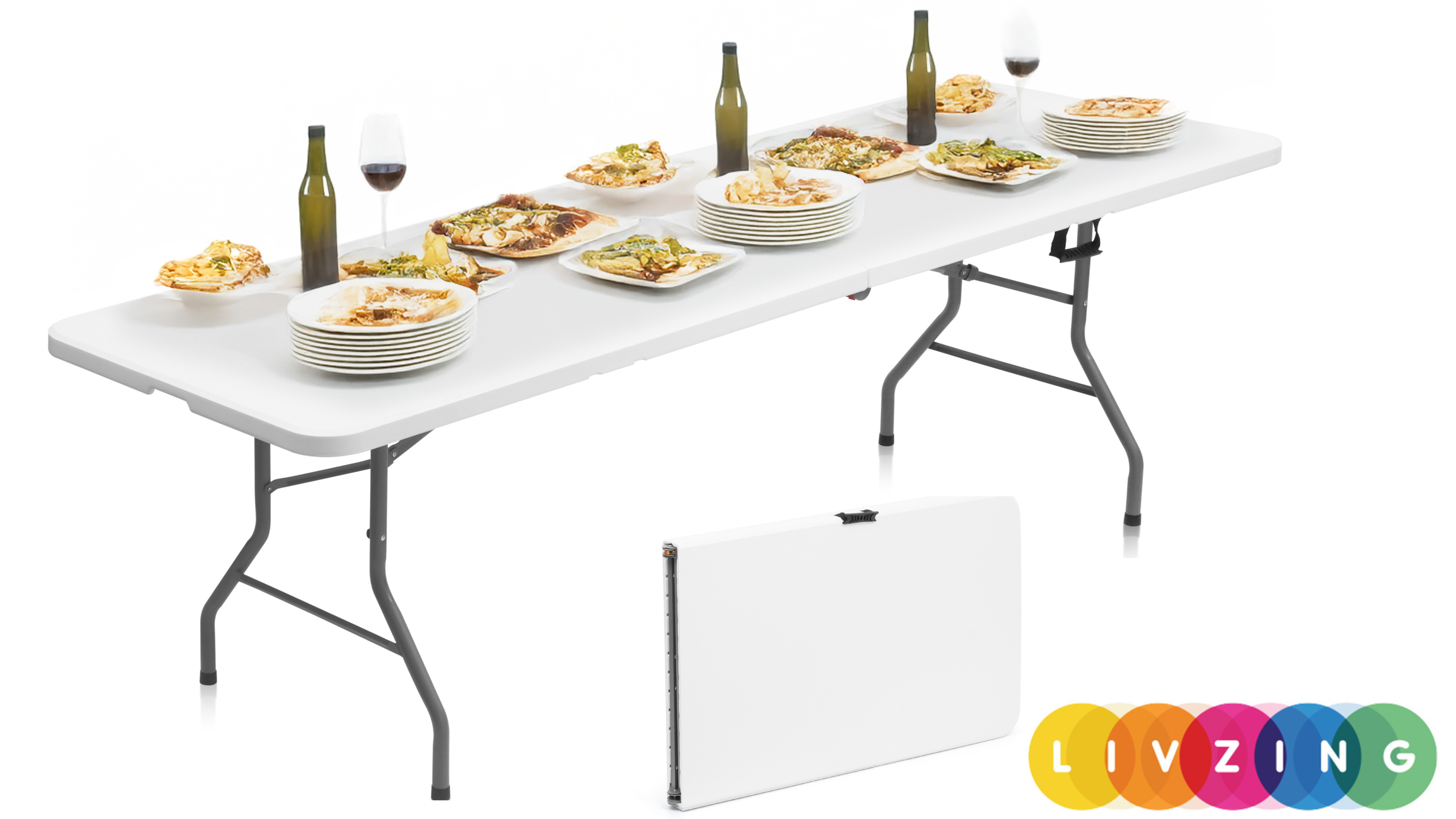 Livzing 8 Ft Plastic Folding Table with Metal Frame | 150 kg Load